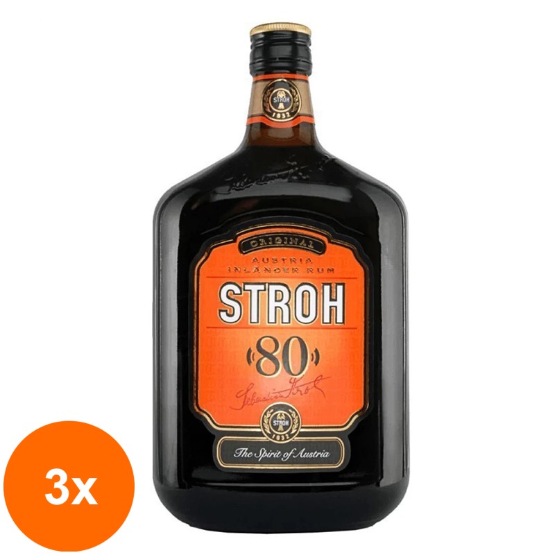 Set 3 x Rom Stroh Original 80, 80% Alcool, 0.7 l