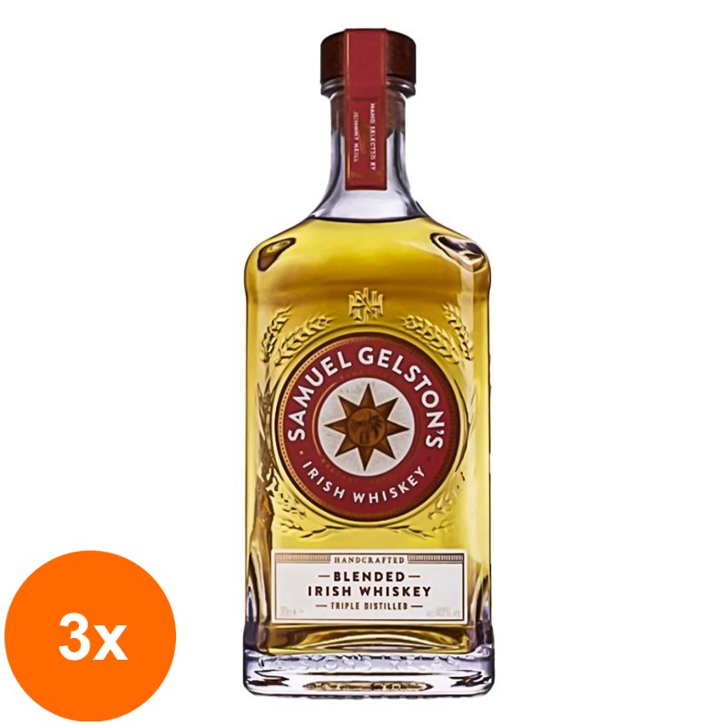 Set 3 x Whisky Samuel Gelston’S Irish, 40% Alcool, 0.7 l