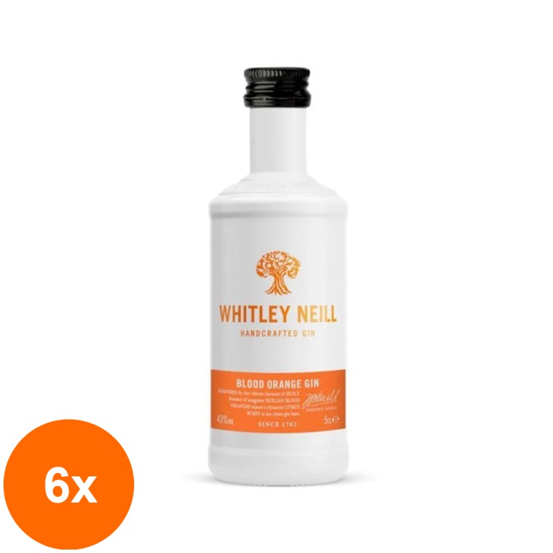Set 6 x Gin Whitley Neill, Blood Orange, 43% Alcool, Miniatura, 0.05 l