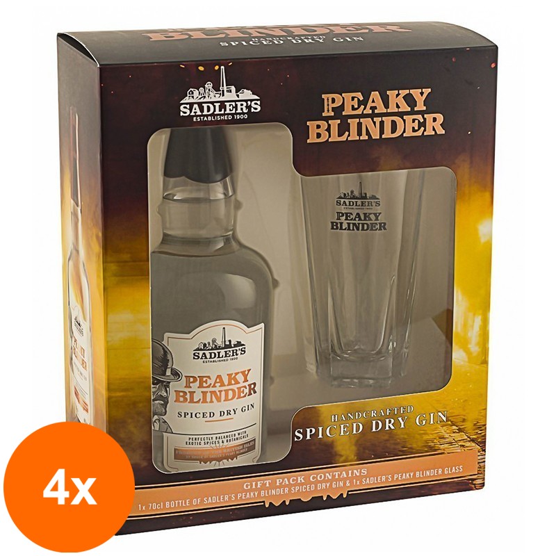 Set 4 x Pachet Gin Peaky Blinder, Spiced Dry, 40% Alcool, 0.7 l + Pahar