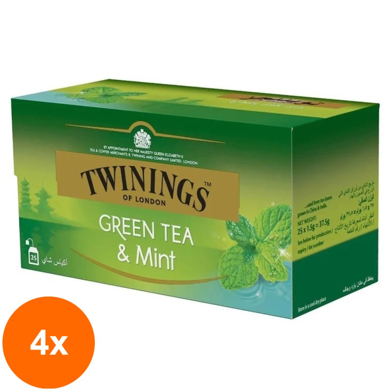 Set 4 x Ceai Twinings Verde cu Aroma Menta, 25 x 1.5 g