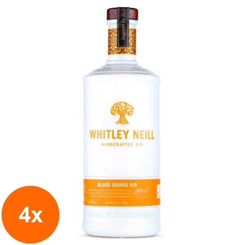 Set 4 x Gin Portocala Rosie, Blood Orange Whitley Neill, Alcool 43%, 0.7l
