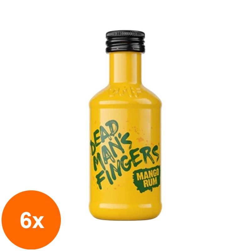 Set 6 x Rom Dead Man's Fingers cu Mango, Mango Rum 37.5% Alcool, Miniatura, 0.05 l