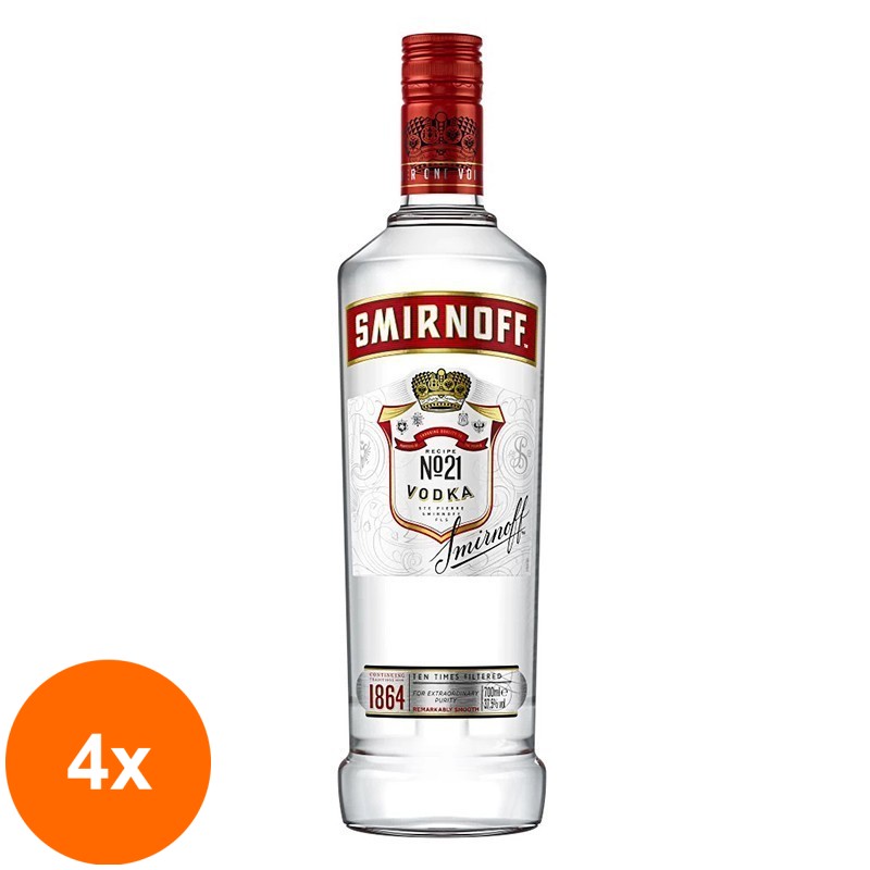 Set 4 x Vodka Smirnoff Red, 40% Alcool, 0.7 l