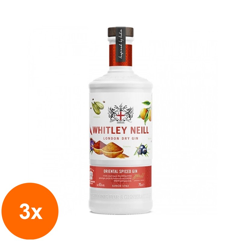 Set 3 x Gin Oriental Spiced Whitley Neill 43% Alcool, 0.7 l