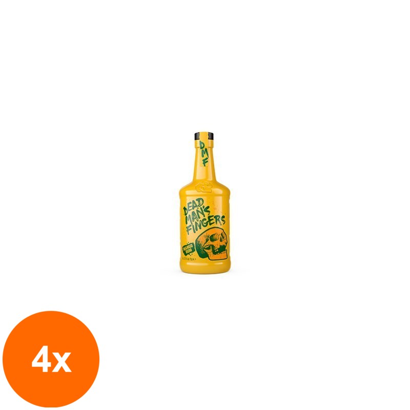 Set 4 x Rom Dead Mans Fingers, Mango Rum, 37.5% Alcool, 0.7 l