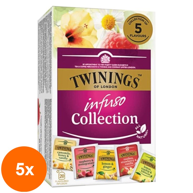 Set 5 x Ceai Twinings - Infuzie Mix 5 Gusturi Fructe si Plante, 20 Pliculete, 36 g