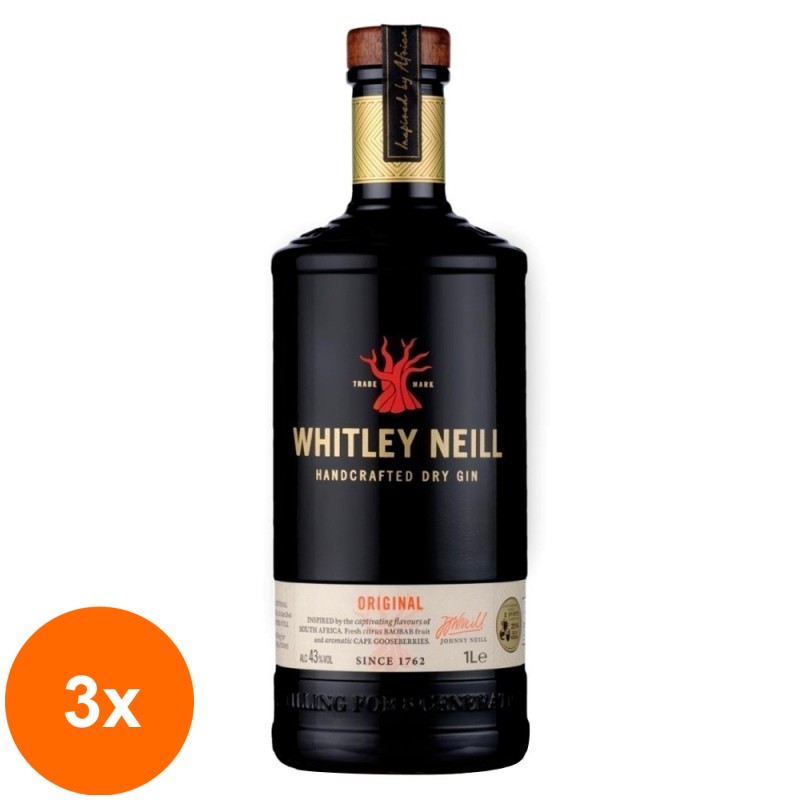 Set 3 x Gin Original Whitley Neill, Alcool 43%, 0.7l