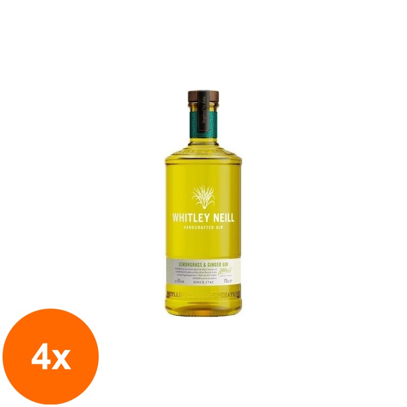 Set 4 x Gin Lemongrass si Ghimbir, Lemongrass & Ginger 43% Alcool 0.7l