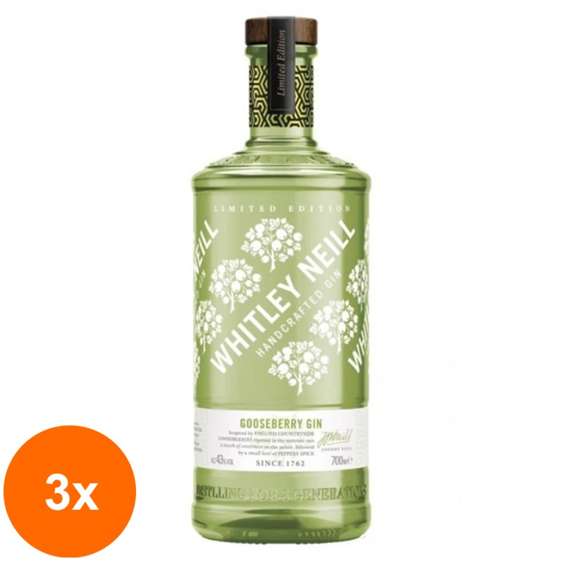 Set 3 x Gin Agrisa, Gooseberry Whitley Neill, Alcool 43%, 0.7l