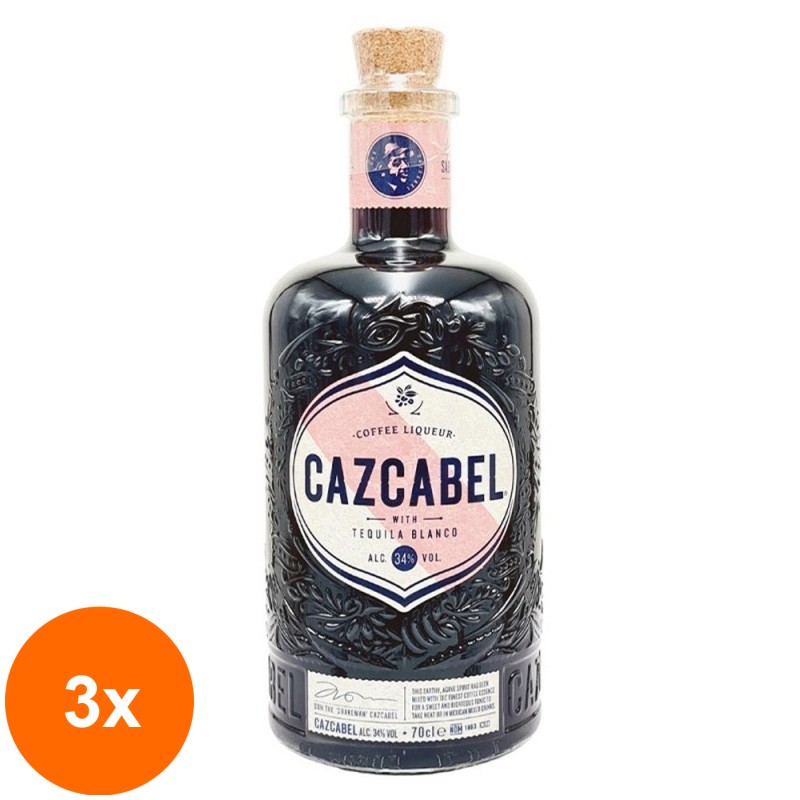 Set 3 x Tequila Cazcabel cu Lichior de Cafea 34% Alcool, 0.7 l