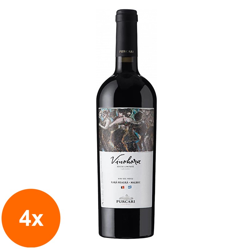 Set 4 x Vin Vinohora Purcari Rara Neagra & Malbec, Rosu Sec, 0.75 l
