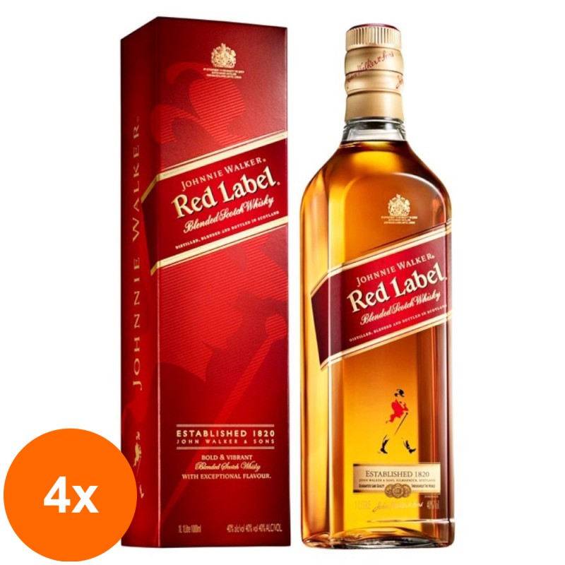 Set 4 x Whisky Johnnie Walker Red 40% Alcool, 1 l