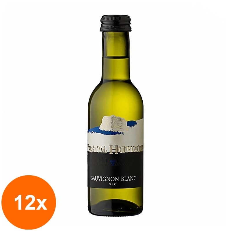 Set 12 x Vin Castel Huniade Cramele Recas, Sauvignon Blanc Mini Alb Sec 187 ml