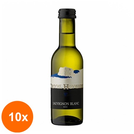 Set 10 x Vin Castel Huniade Cramele Recas, Sauvignon Blanc Mini Alb Sec 187 ml...
