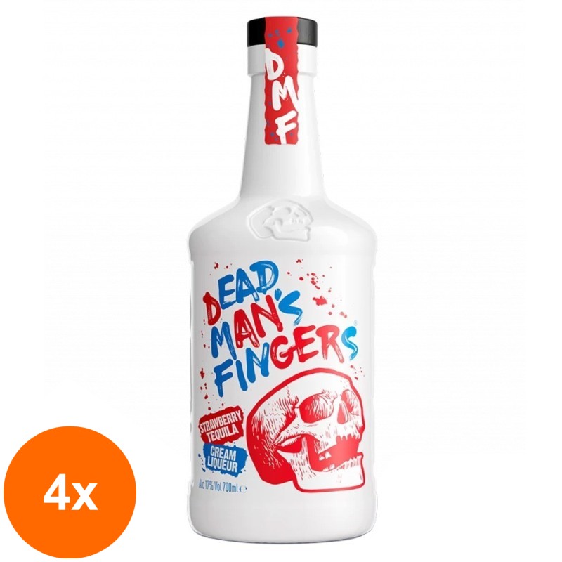 Set 4 x Lichior Crema Dead Man's Fingers cu Tequila Capsune 17% Alcool, 0.7 l