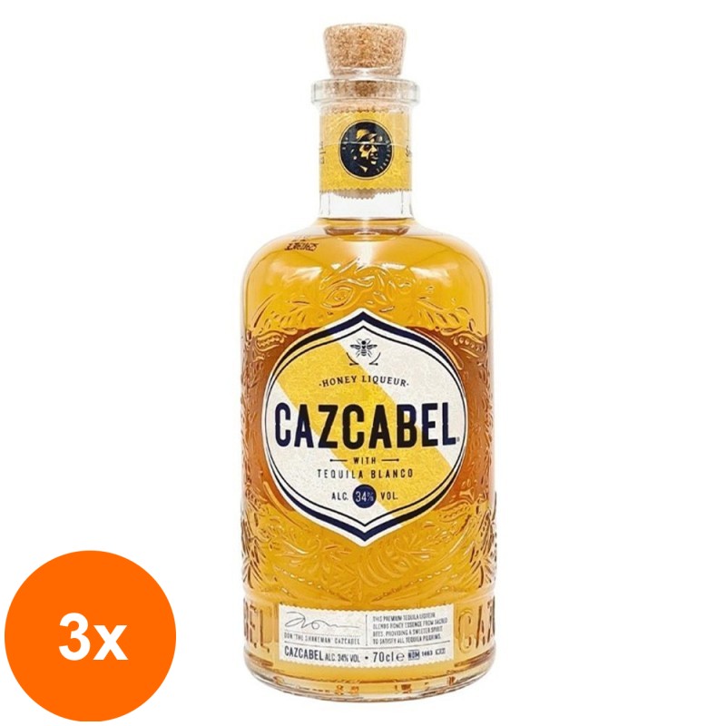 Set 3 x Tequila Cazcabel cu Lichior de Miere 34% Alcool, 0.7 l
