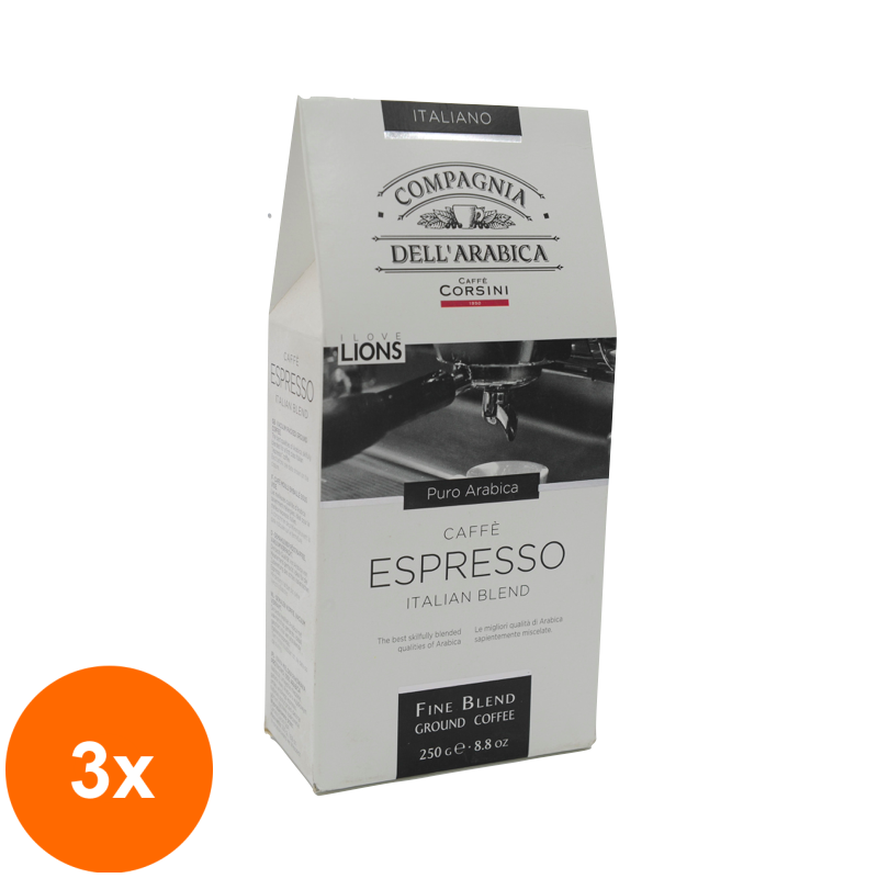 Set 3 x Cafea Macinata Arabica Espresso, Corsini Compagnia Dellarabica 250 g