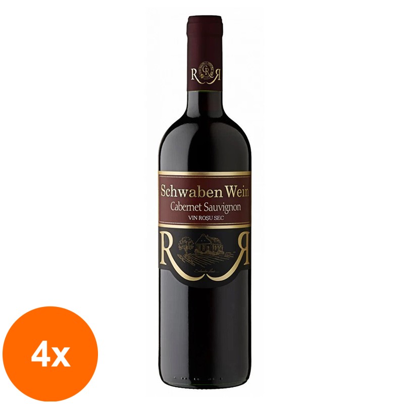 Set 4 x Vin Schwaben Wein Cramele Recas, Cabernet Sauvignon Rosu Sec 0.75 l