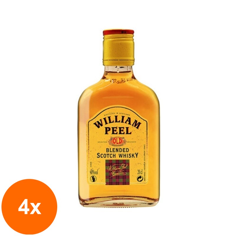 Set 4 x Whiskey William Peel Marie Brizard 40% Alcool, 0.2 l