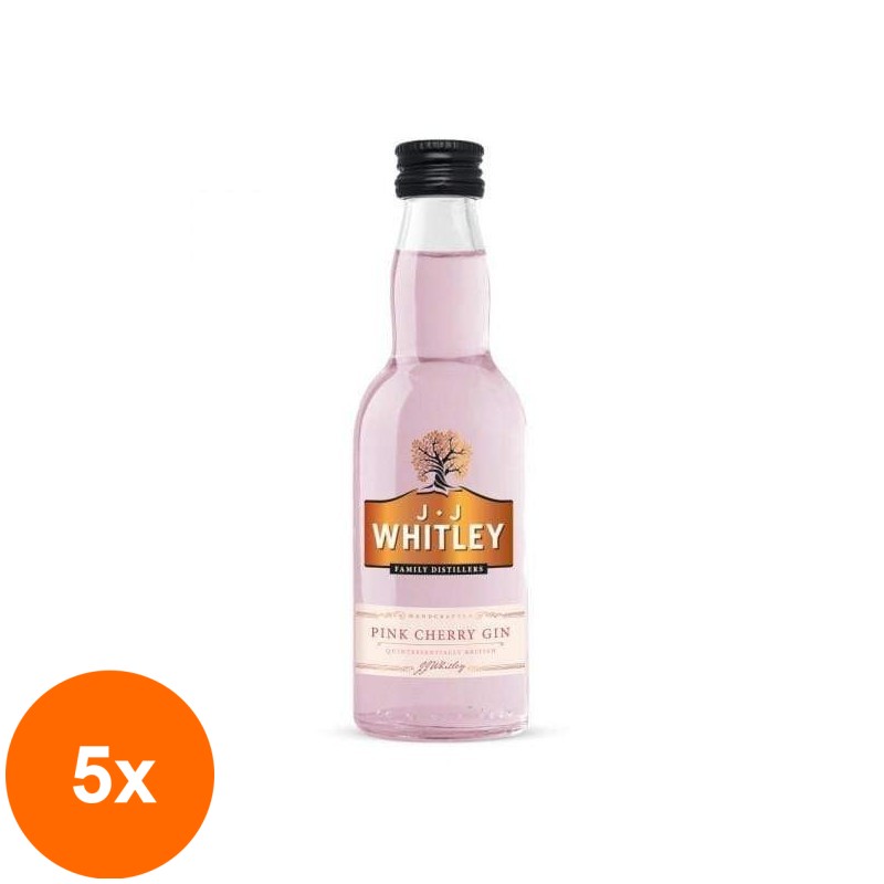 Set 5 x Gin Jj Whitley, Pink Cherry, 38.6% Alcool, Miniatura, 0.05  l