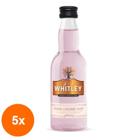 Set 5 x Gin Jj Whitley, Pink Cherry, 38.6% Alcool, Miniatura, 0.05 l...