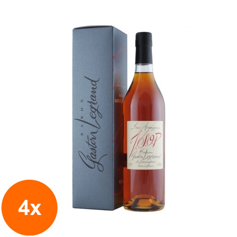 Set 4 x Armagnac, Bas Armagnac Baron Gaston Legrand, Lheraud, VSOP, 40% Alcool, 0.7 l