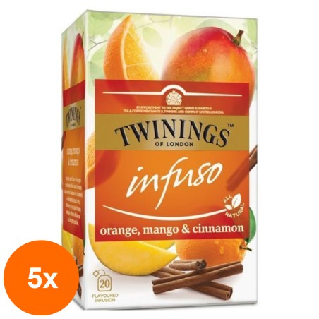 Set 5 x Ceai Twinings - Infuzie Portocala, Mango si Scortisoara, 20 Pliculete, 40 g...