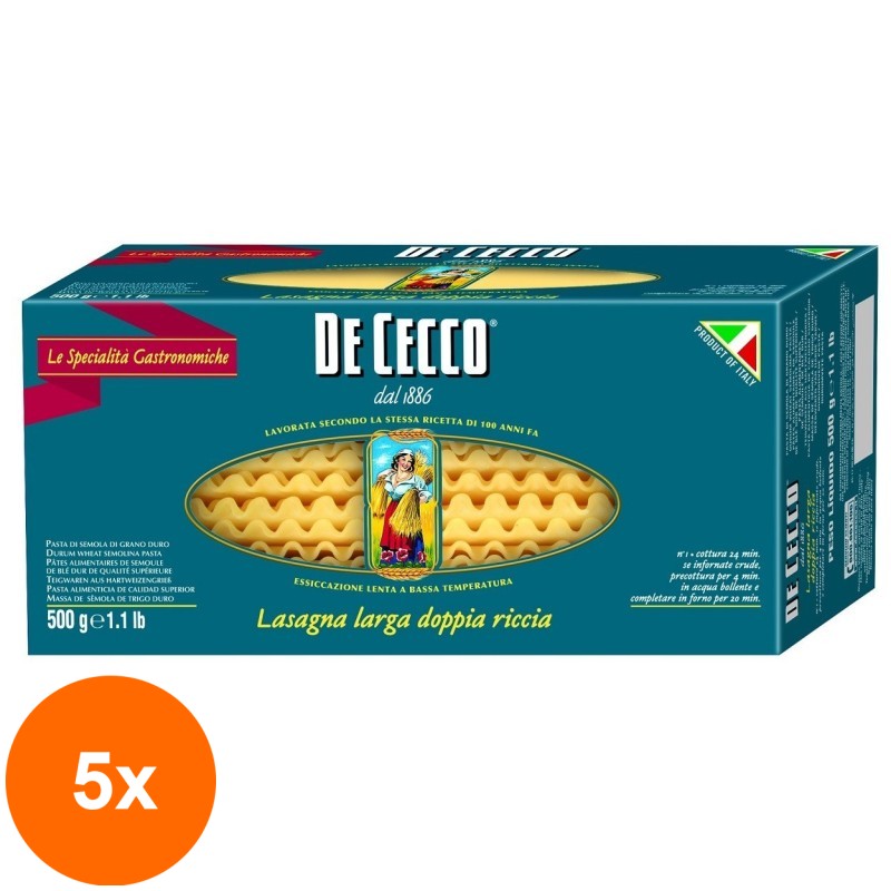 Set 5 x Paste Lasagna Larga Dop Riccia  De Cecco 500 g