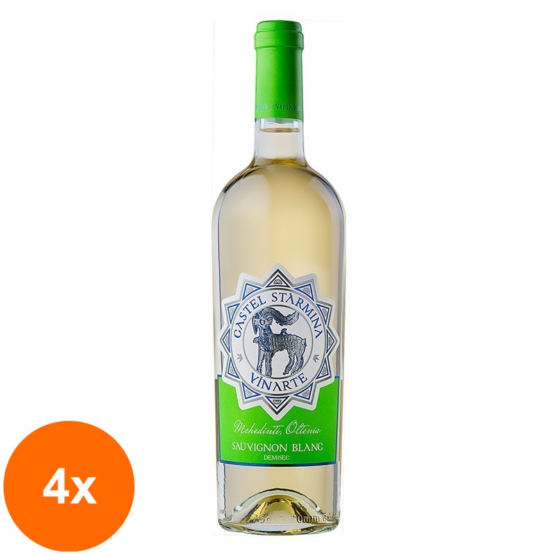 Set 4 x Vin Castel Starmina Vinarte Sauvignon Blanc, Alb Demisec 0.75 l