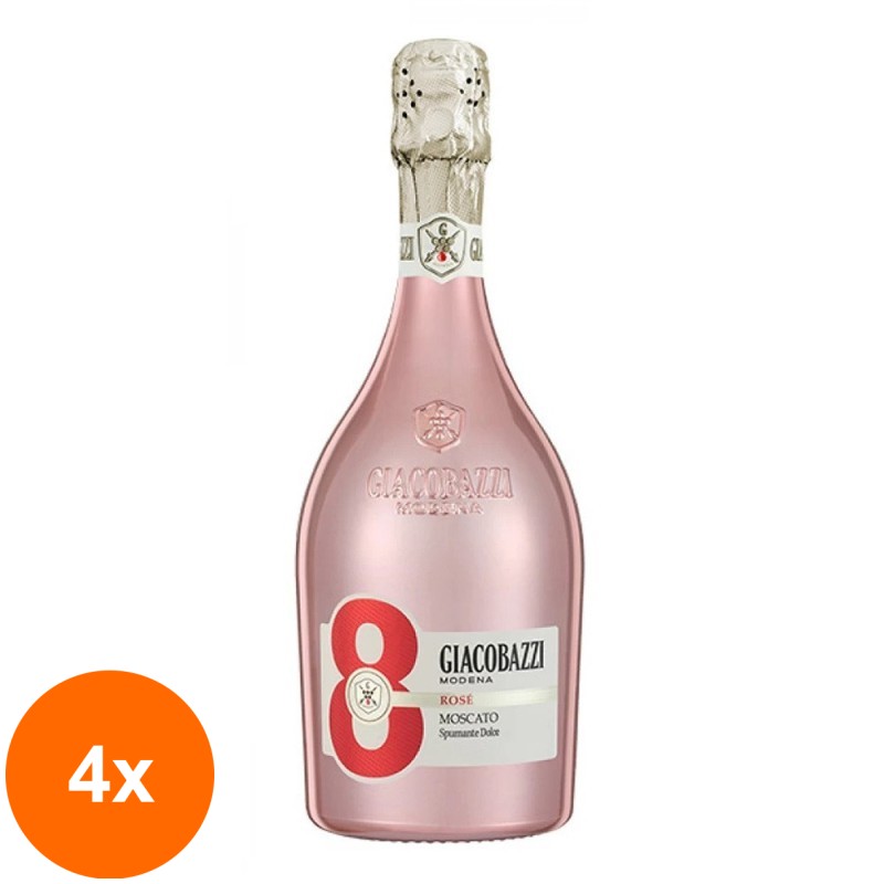Set 4 x Vin Spumant Rose Giacobazzi 8 Moscato Dulce Aromat, 0.75 l