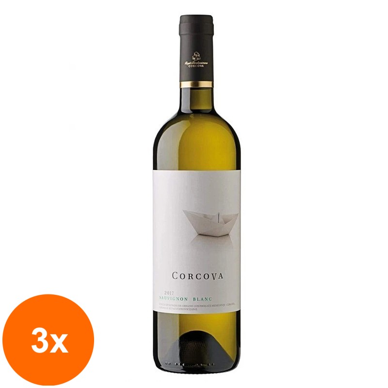 Set 3 x Vin Corcova Sauvignon Blanc, Alb Sec 0.75 l