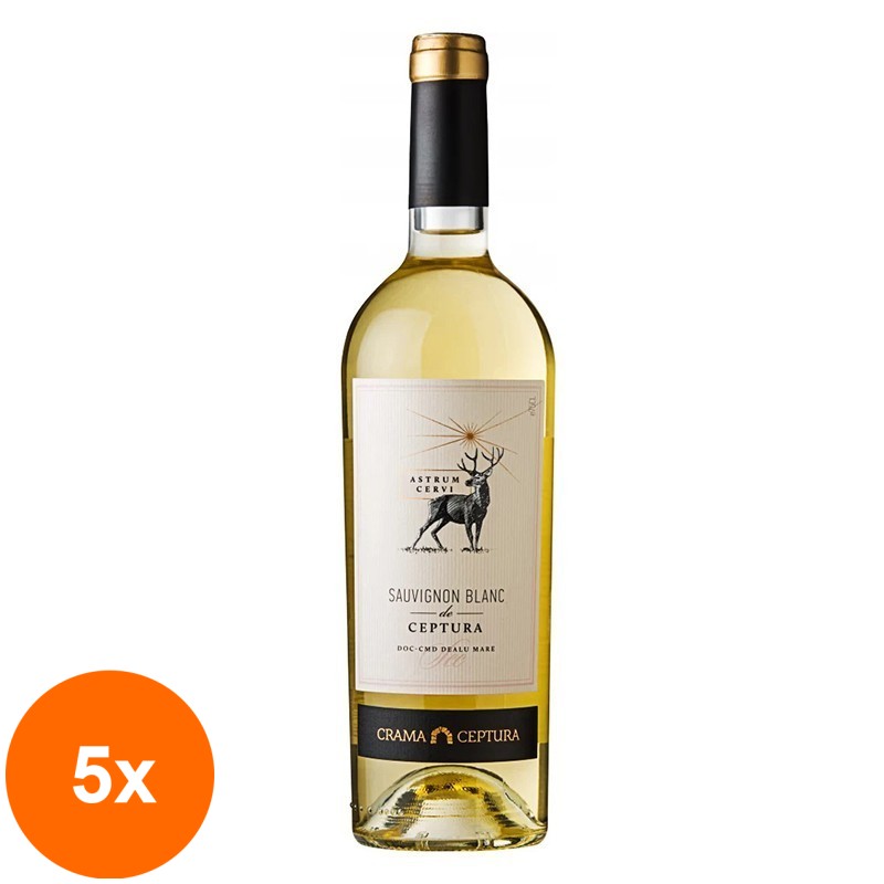 Set 5 x Vin Astrum Cervi Ceptura Sauvignon Blanc, Alb Sec, 0.75 l