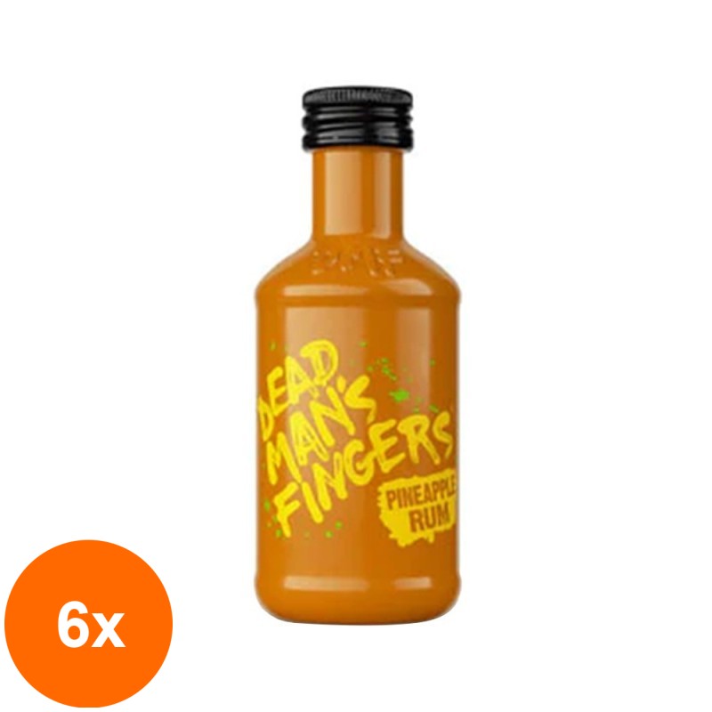 Set 6 x Rom Dead Man's Fingers cu Ananas, Pineapple Rum 37.5% Alcool, Miniatura, 0.05 l