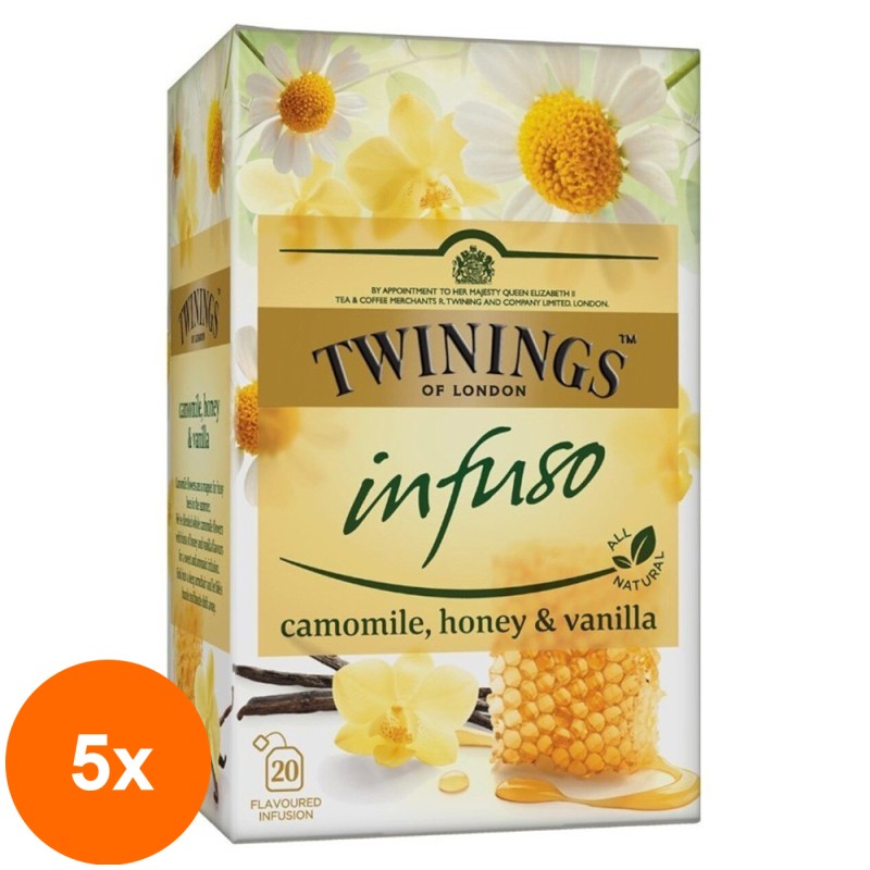 Set 5 x Ceai Twinings Infuzie cu Musetel, Miere si Vanilie, 20 Pliculete, 30 g