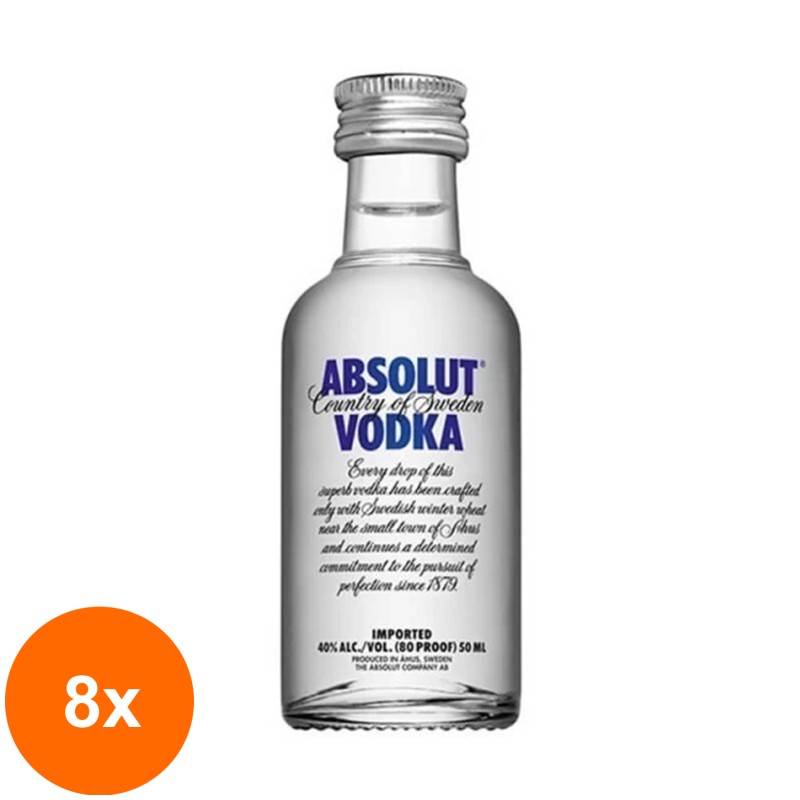 Set 8 x Vodca Absolut Blue, Esantion 40% Alcool, 50 ml