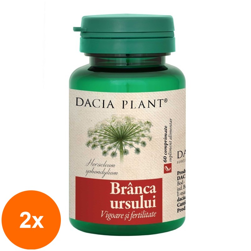 Set 2 x Supliment Alimentar Branca Ursului, pentru Vigoare si Fertilitate, 60 Comprimate, Dacia Plant