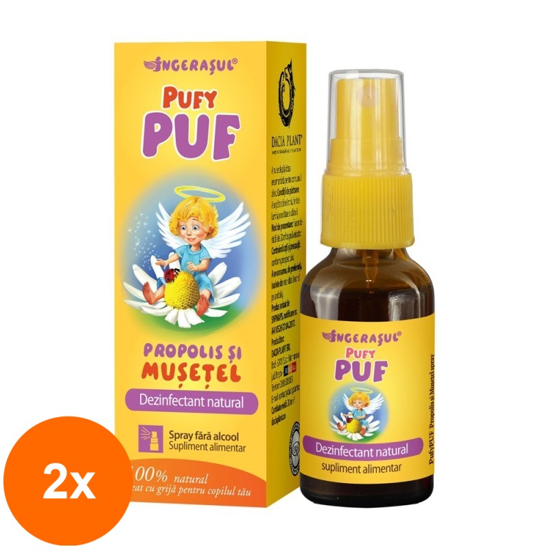 Set 2 x Spray fara Alcool PufyPuf cu Propolis si Musetel, 20 ml, Dacia Plant