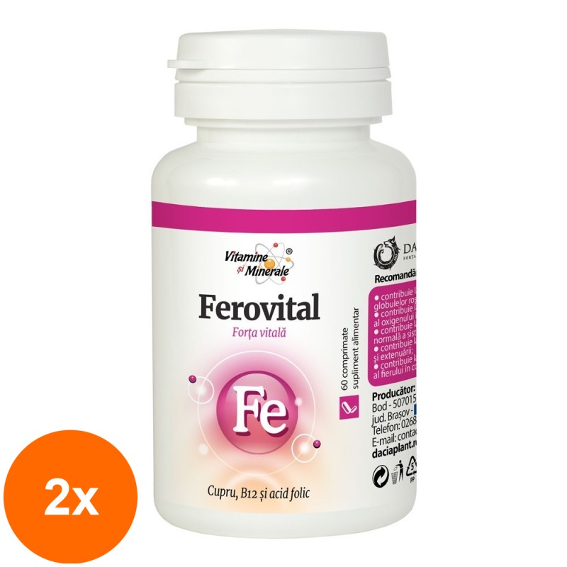 Set 2 x Ferovital Vitamine si Minerale, 60 Comprimate, Dacia Plant