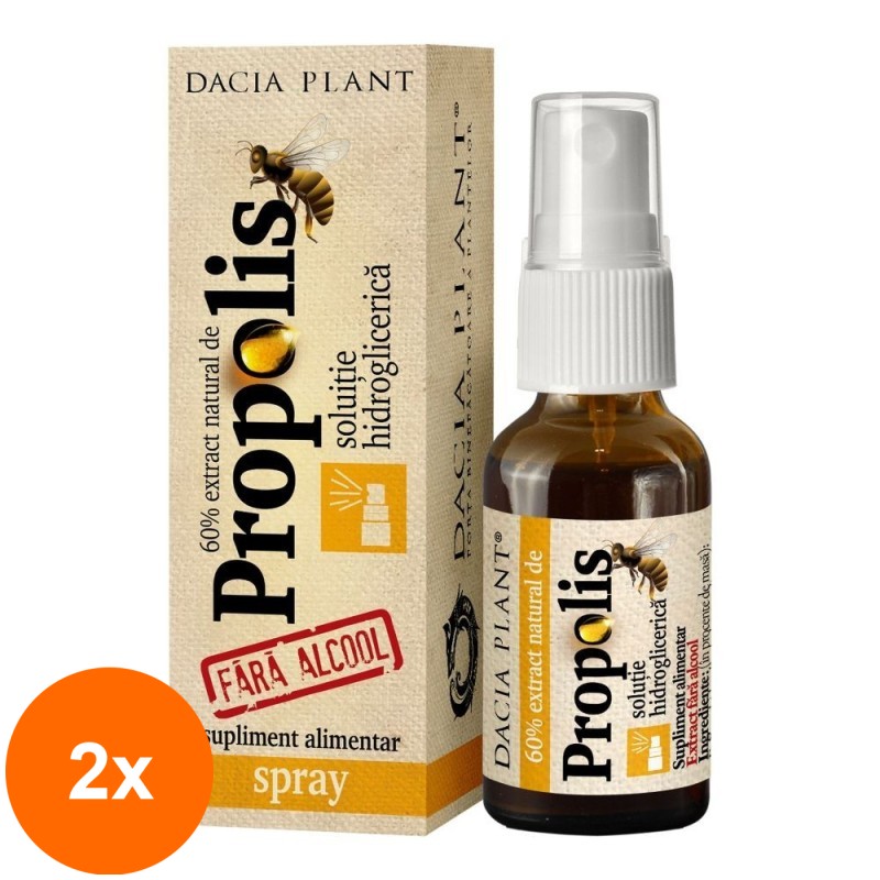 Set 2 x Spray cu Extract Natural de Propolis fara Alcool, 20 ml, Dacia Plant