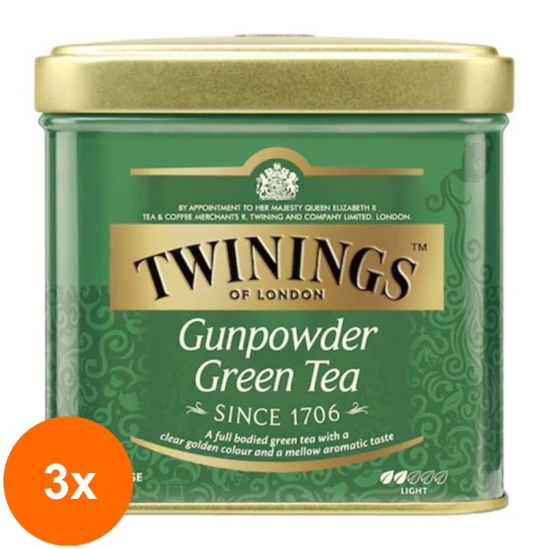 Set 3 x Ceai Twinings Verde Gunpowder in Cutie Metalica, 100 g
