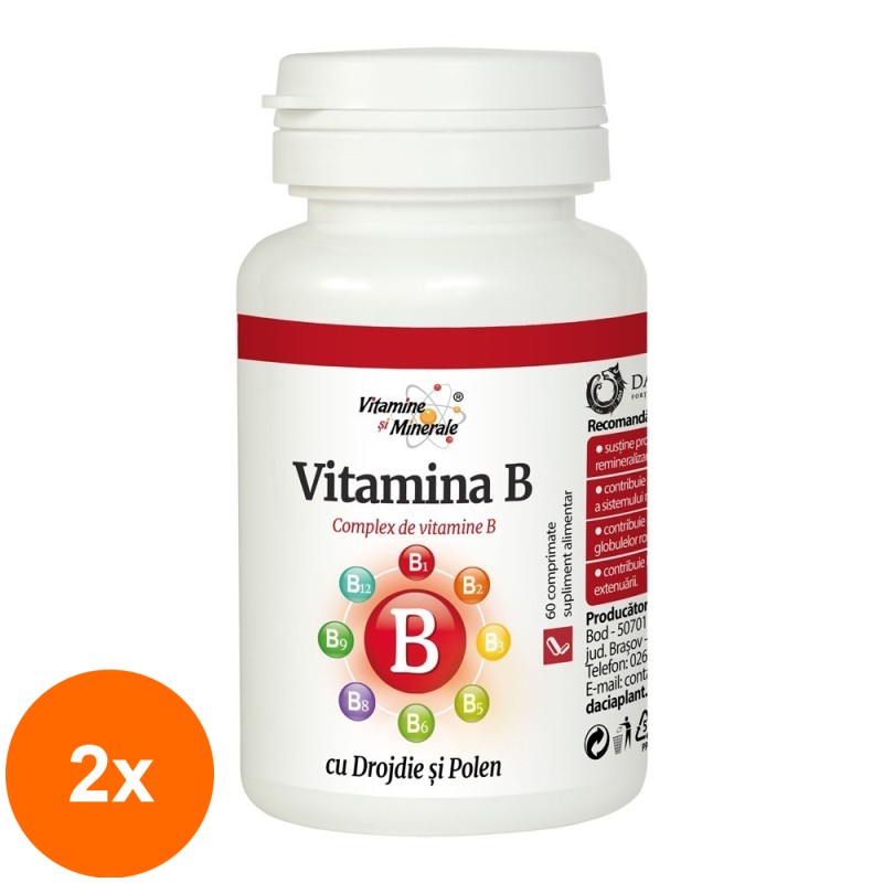 Set 2 x Vitamina B cu Drojdie si Polen, 60 Comprimate, Dacia Plant