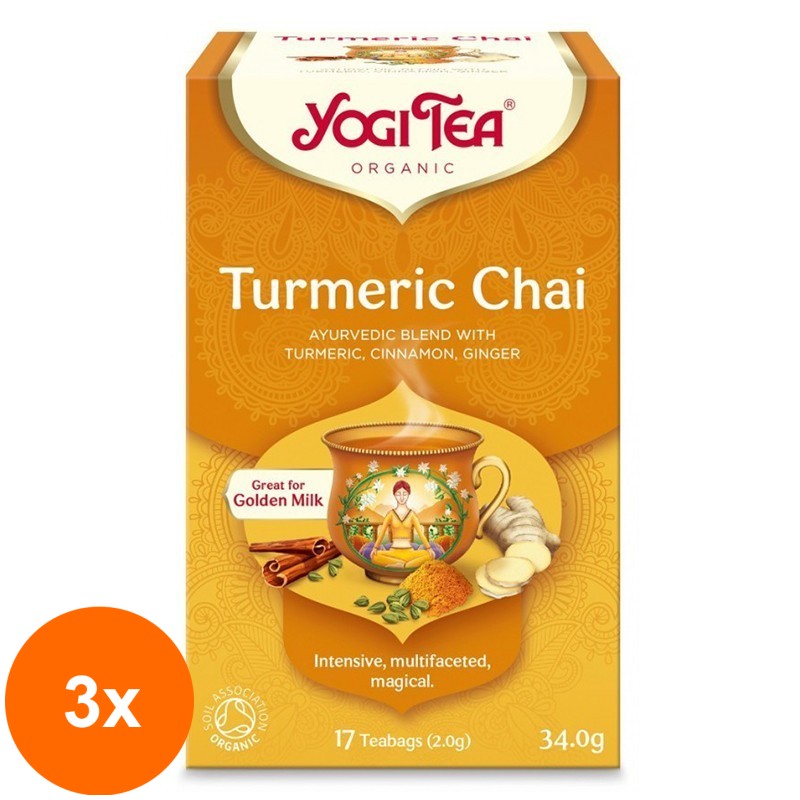 Set 3 x 17 Plicuri Ceai Bio cu Turmeric / Curcuma, Yogi Tea, 34 g