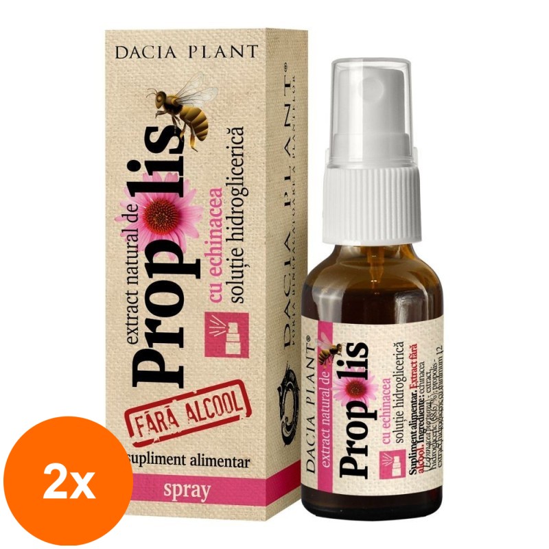Set 2 x Spray Propolis cu Echinacea fara Alcool, 20 ml, Dacia Plant