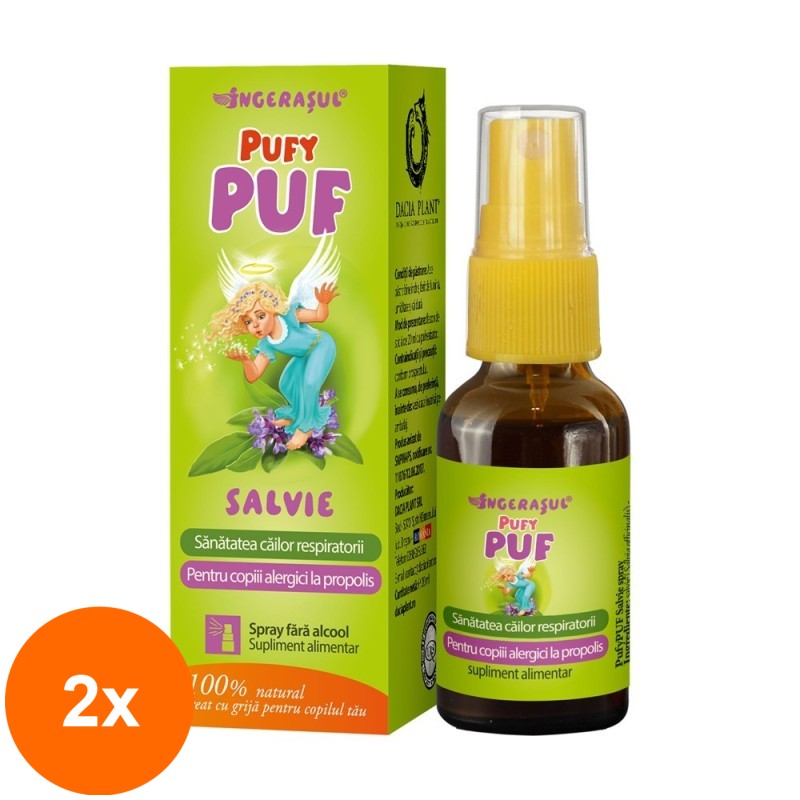 Set 2 x Spray fara Alcool PufyPuf cu Salvie, 20 ml, Dacia Plant