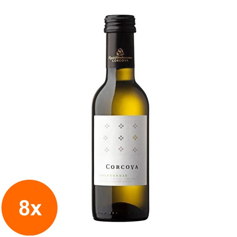 Set 8 x Vin Corcova Chardonnay Mini, Alb Sec, 187 ml