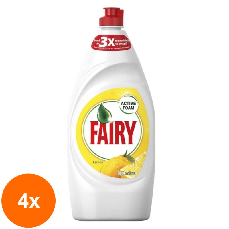 Set 4 x Detergent de Vase Fairy, cu Lamaie, 800 ml