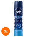 Set 3 x Deodorant Spray Nivea Men Fresh Active 0% Aluminium, 150 ml
