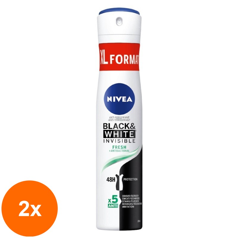 Set 2 x Deodorant Spray Nivea Invisible Black & White Fresh, 200 ml