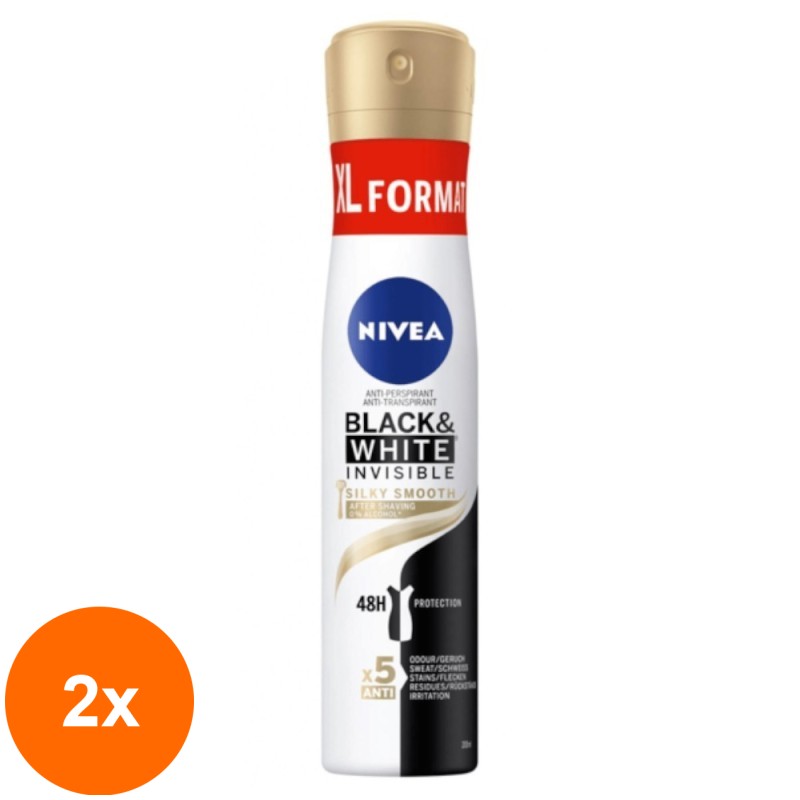 Set 2 x Deodorant Spray Nivea Invisible Black & White Silky Smooth, 200 ml